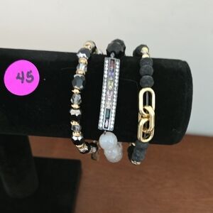 Erimish Black and Gold Multi-Strand Beaded Bracelet Set